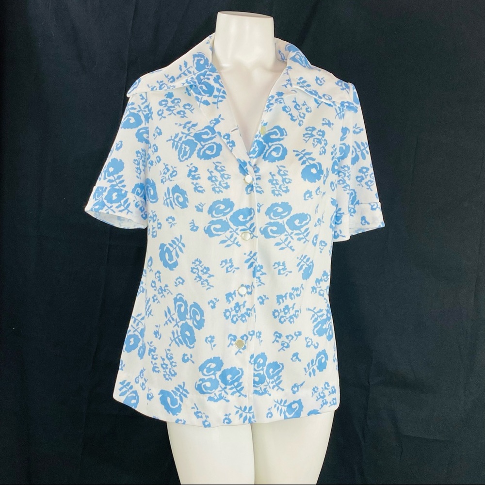 Vintage 70s Handmade Women’s Polyester Button up Blouse Shirt Small